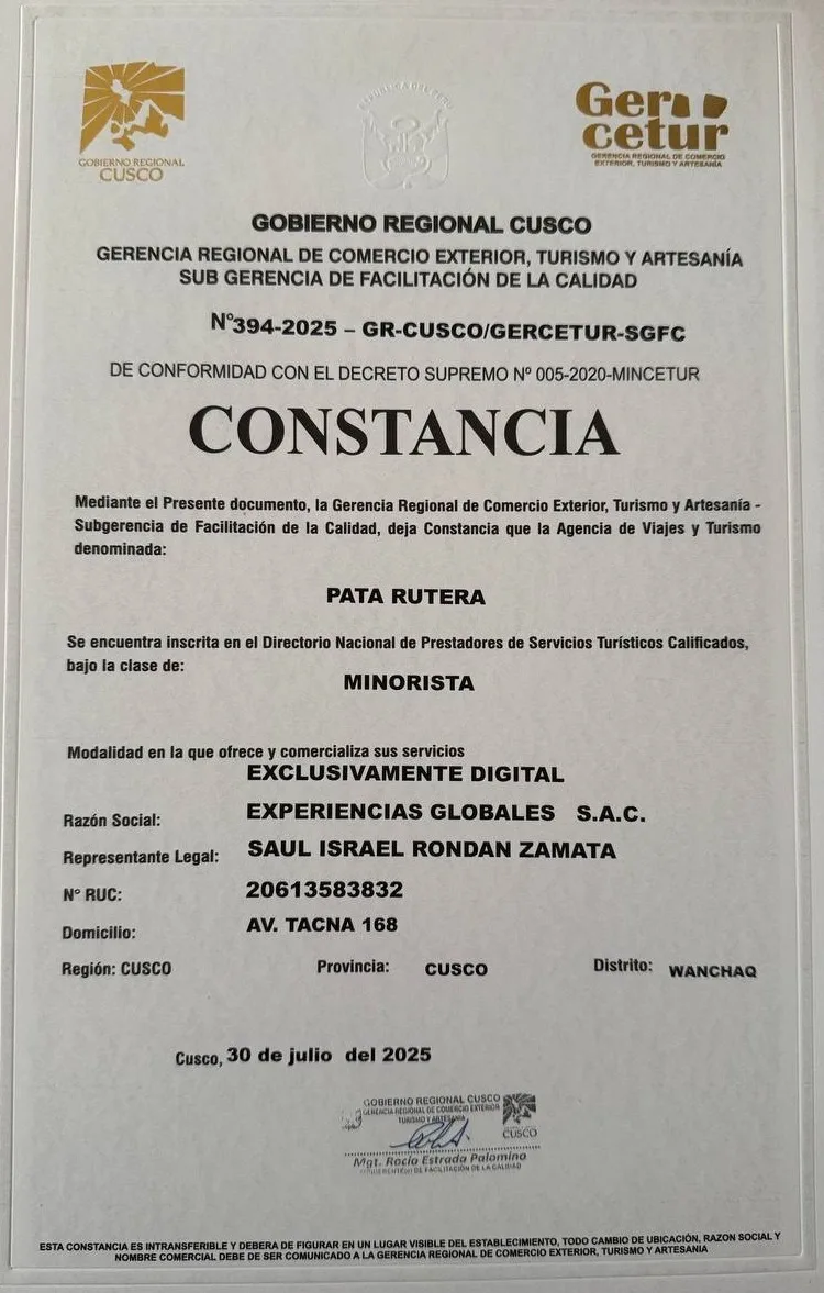 Constancia de inscripción de Pata Rutera